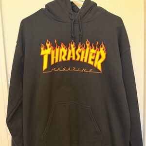 Thrasher Black Hoodie with Yellow-Orange Flame Logo MEDIUM